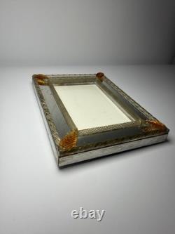 Vintage Murano Art Glass Picture Frame Amber Leaf Accents 6x8 Italian