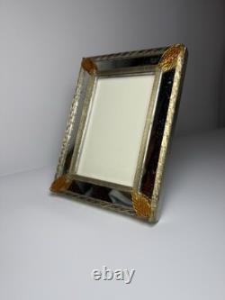 Vintage Murano Art Glass Picture Frame Amber Leaf Accents 6x8 Italian