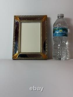 Vintage Murano Art Glass Picture Frame Amber Leaf Accents 6x8 Italian