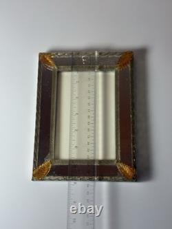 Vintage Murano Art Glass Picture Frame Amber Leaf Accents 6x8 Italian