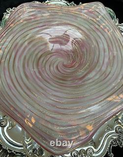 Vintage Murano Art Glass Pink & Gold Aventurine Zebrati Swirled Star Shaped Bowl