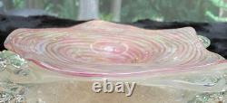 Vintage Murano Art Glass Pink & Gold Aventurine Zebrati Swirled Star Shaped Bowl