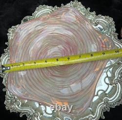 Vintage Murano Art Glass Pink & Gold Aventurine Zebrati Swirled Star Shaped Bowl