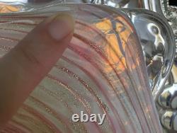 Vintage Murano Art Glass Pink & Gold Aventurine Zebrati Swirled Star Shaped Bowl