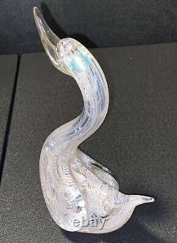 Vintage Murano Art Glass Pink Tint Swan Latticino Blue Cockerel Sticker