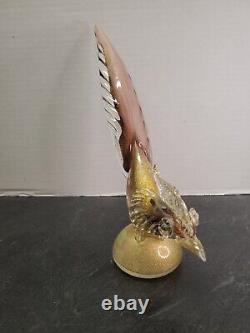 Vintage Murano Art Glass Roadrunner or Pheasant Bird Sculpture Pink & Gold 14