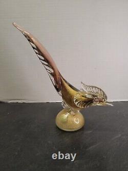 Vintage Murano Art Glass Roadrunner or Pheasant Bird Sculpture Pink & Gold 14