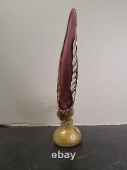 Vintage Murano Art Glass Roadrunner or Pheasant Bird Sculpture Pink & Gold 14