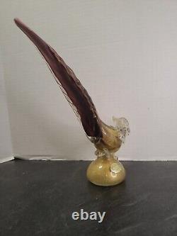 Vintage Murano Art Glass Roadrunner or Pheasant Bird Sculpture Pink & Gold 14