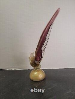 Vintage Murano Art Glass Roadrunner or Pheasant Bird Sculpture Pink & Gold 14