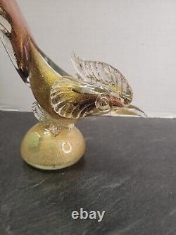 Vintage Murano Art Glass Roadrunner or Pheasant Bird Sculpture Pink & Gold 14