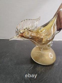 Vintage Murano Art Glass Roadrunner or Pheasant Bird Sculpture Pink & Gold 14