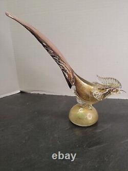 Vintage Murano Art Glass Roadrunner or Pheasant Bird Sculpture Pink & Gold 14