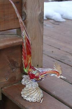 Vintage Murano Art Glass Rooster Or Pheasant, Multicolored, Hand Blown, Italy