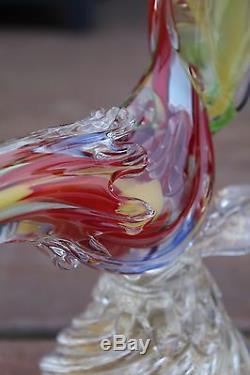 Vintage Murano Art Glass Rooster Or Pheasant, Multicolored, Hand Blown, Italy