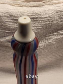 Vintage Murano Art Glass Satin Latticino Striped Barber Bottle Red Blue White