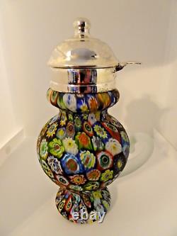 Vintage Murano Art Glass Scrambled Close Packed Millefiori Satin Syrup Jug