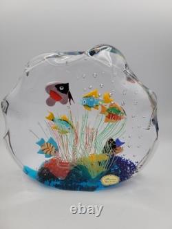 Vintage Murano Art Glass Sculpture Aquarium With Tropical Fish Original Label