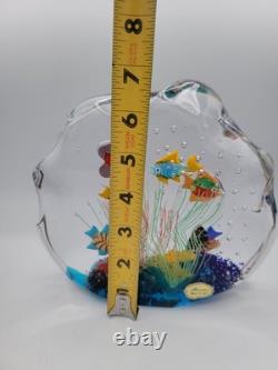 Vintage Murano Art Glass Sculpture Aquarium With Tropical Fish Original Label