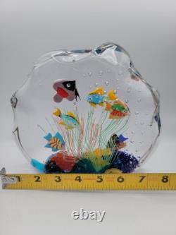 Vintage Murano Art Glass Sculpture Aquarium With Tropical Fish Original Label
