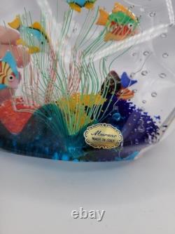 Vintage Murano Art Glass Sculpture Aquarium With Tropical Fish Original Label