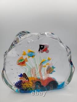 Vintage Murano Art Glass Sculpture Aquarium With Tropical Fish Original Label
