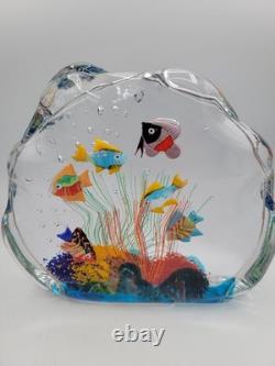 Vintage Murano Art Glass Sculpture Aquarium With Tropical Fish Original Label Vintage Murano Art Glass Sculpture Aquarium With Tropical Fish Original Label