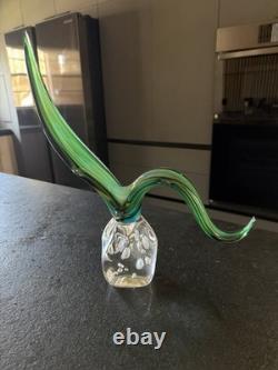 Vintage Murano Art Glass Sculpture Stylized Bird / Flame Form, Green Swirl