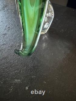 Vintage Murano Art Glass Sculpture Stylized Bird / Flame Form, Green Swirl
