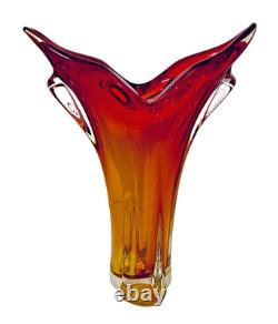 Vintage Murano Art Glass Seguso Era 11 Orange Amber Red Sommerso Flame Tip Vase
