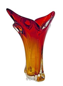 Vintage Murano Art Glass Seguso Era 11 Orange Amber Red Sommerso Flame Tip Vase