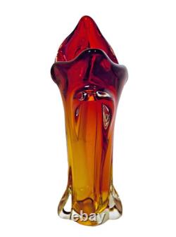 Vintage Murano Art Glass Seguso Era 11 Orange Amber Red Sommerso Flame Tip Vase