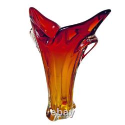Vintage Murano Art Glass Seguso Era 11 Orange Amber Red Sommerso Flame Tip Vase