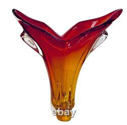 Vintage Murano Art Glass Seguso Era 11 Orange Amber Red Sommerso Flame Tip Vase
