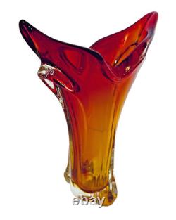 Vintage Murano Art Glass Seguso Era 11 Orange Amber Red Sommerso Flame Tip Vase