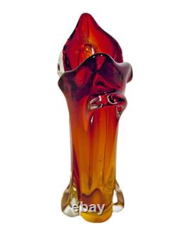 Vintage Murano Art Glass Seguso Era 11 Orange Amber Red Sommerso Flame Tip Vase