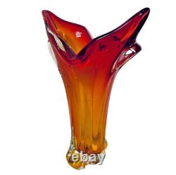 Vintage Murano Art Glass Seguso Era 11 Orange Amber Red Sommerso Flame Tip Vase