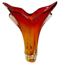 Vintage Murano Art Glass Seguso Era 11 Orange Amber Red Sommerso Flame Tip Vase