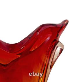 Vintage Murano Art Glass Seguso Era 11 Orange Amber Red Sommerso Flame Tip Vase