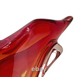 Vintage Murano Art Glass Seguso Era 11 Orange Amber Red Sommerso Flame Tip Vase