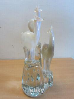 Vintage Murano Art Glass Signed Alfredo Barbini 3 Deers Statue 16 ASIS