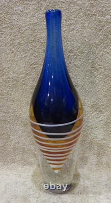 Vintage Murano Art Glass Sommerso Vase Bottle Blue Orange White -SEE PICS