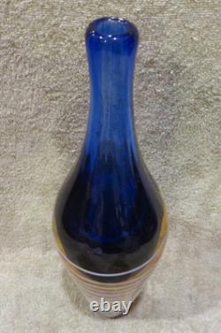 Vintage Murano Art Glass Sommerso Vase Bottle Blue Orange White -SEE PICS