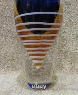 Vintage Murano Art Glass Sommerso Vase Bottle Blue Orange White -SEE PICS