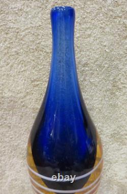 Vintage Murano Art Glass Sommerso Vase Bottle Blue Orange White -SEE PICS