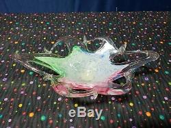 Vintage Murano Art Glass Star Fish Bowl Candy Dish Abstract Green, Pink, Blue
