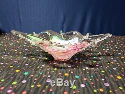 Vintage Murano Art Glass Star Fish Bowl Candy Dish Abstract Green, Pink, Blue