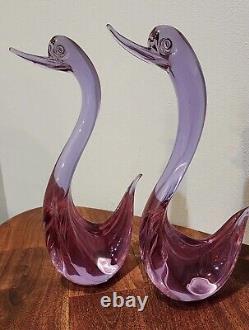 Vintage Murano Art Glass Twin Lavender Swans Large Handblown Superb Condition