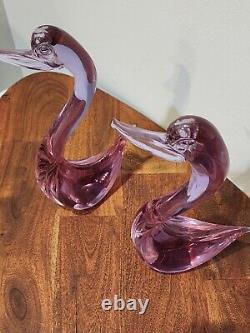 Vintage Murano Art Glass Twin Lavender Swans Large Handblown Superb Condition