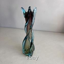 Vintage Murano Art Glass Vase Amber Blue and Amethyst Twist Jordan Import Co